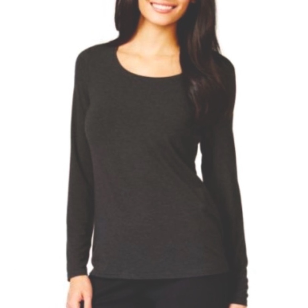 EILEEN FISHER Black Long Sleeve Top Stretch Jersey Knit Scoop Neck Small